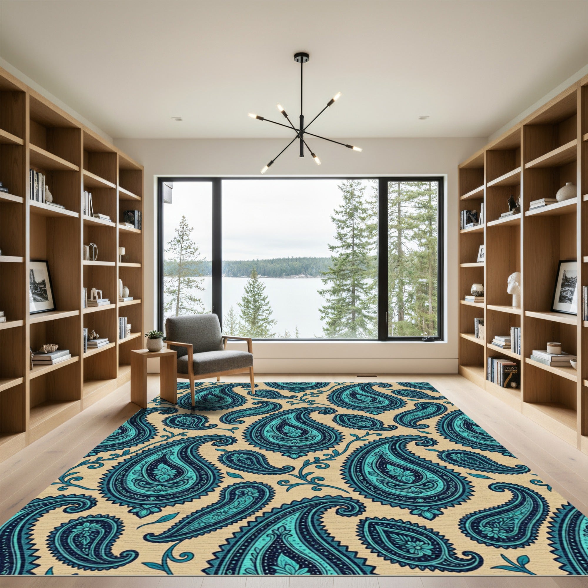 Teal and Navy Paisley Scroll Tapestry Rug