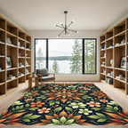 Symmetrical Autumn Floral Botanical Medallion Rug