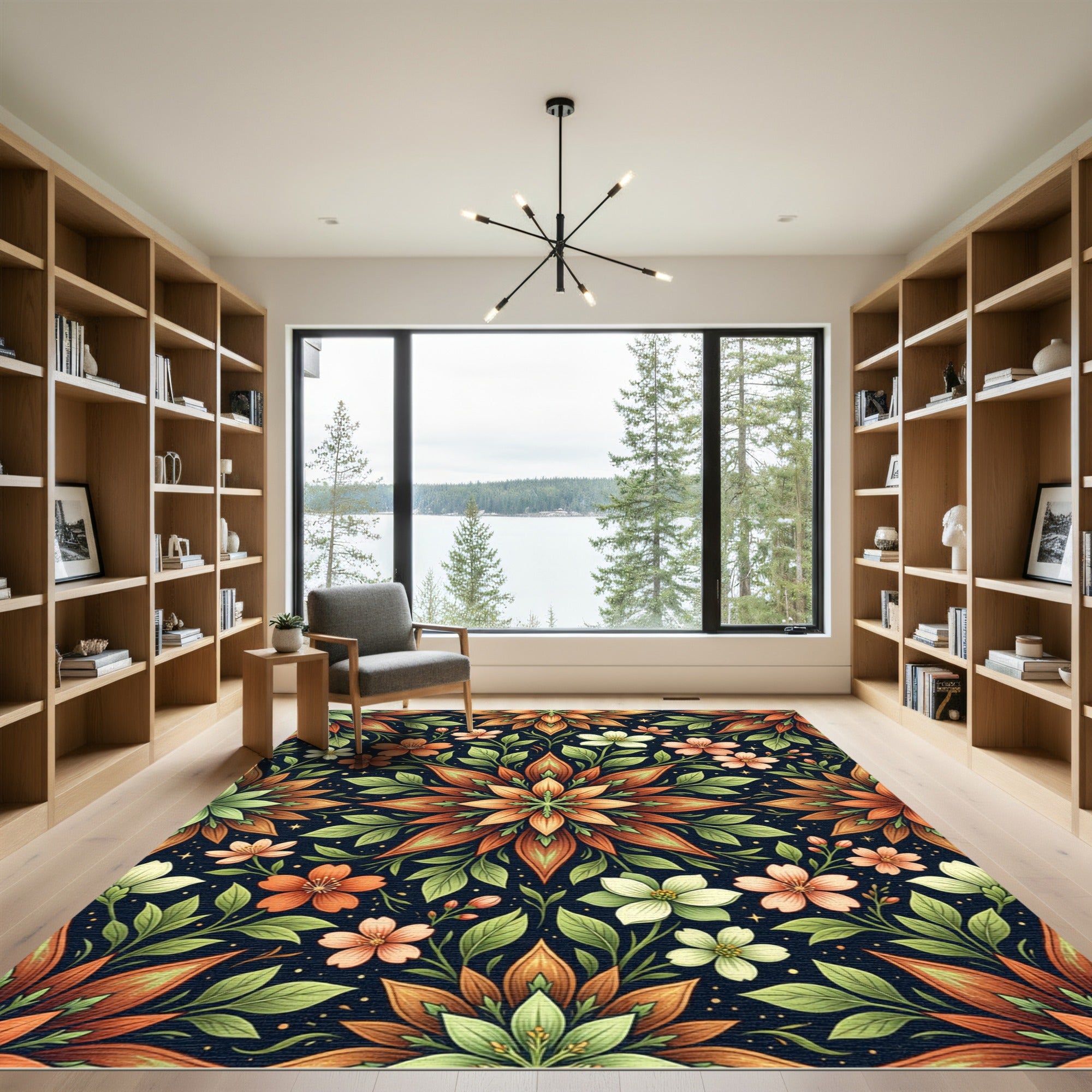 Symmetrical Autumn Floral Botanical Medallion Rug