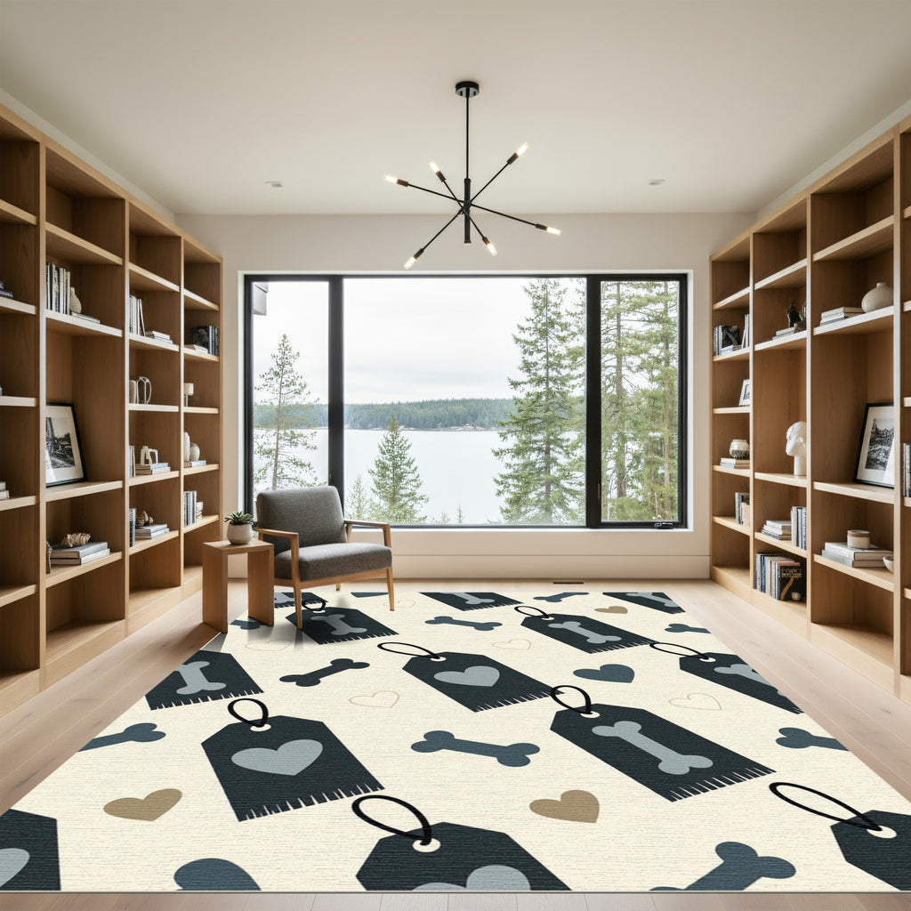 Cute Bone and Heart Tag Graphic Rug