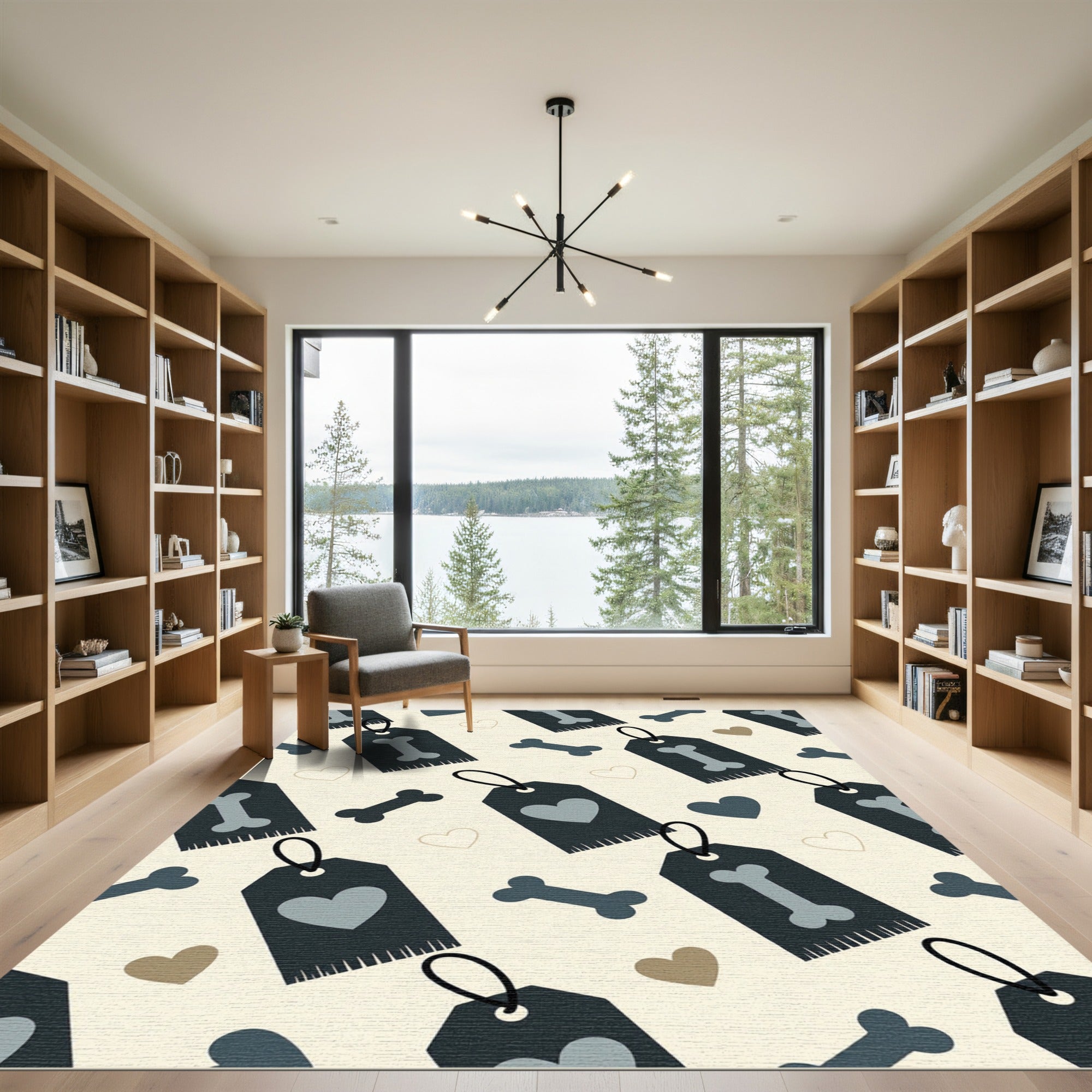 Cute Bone and Heart Tag Graphic Rug
