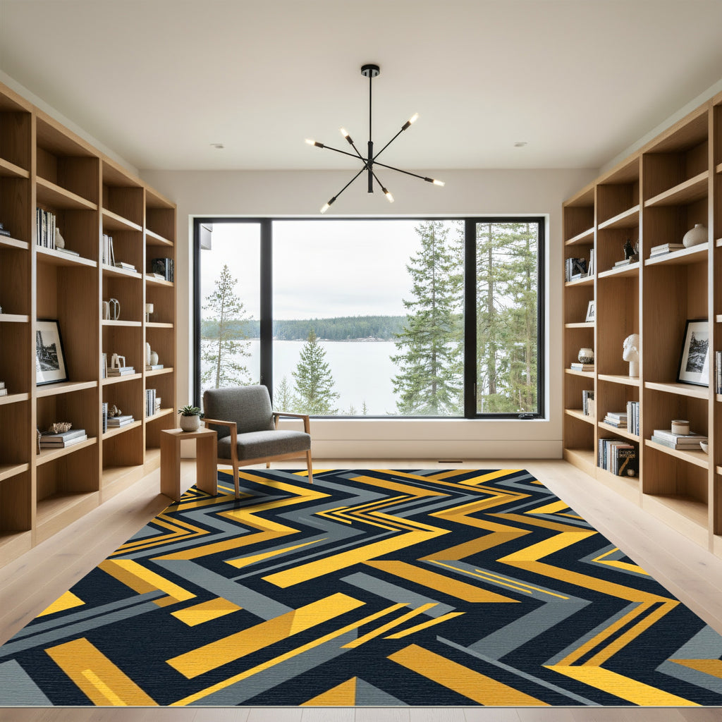 Modern Yellow and Gray Geometric Zigzag Rug