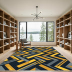 Modern Yellow and Gray Geometric Zigzag Rug