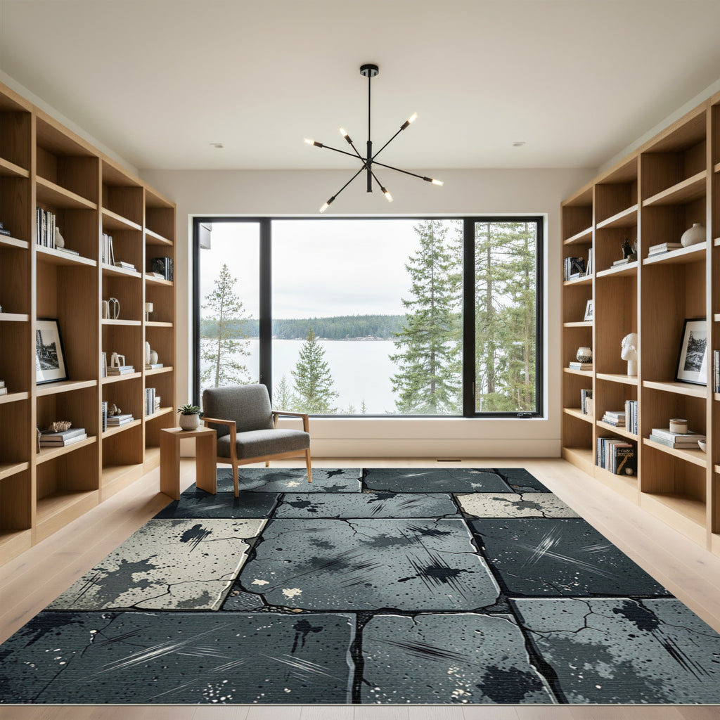 Urban Stone Splatter Cracked Tile Rug
