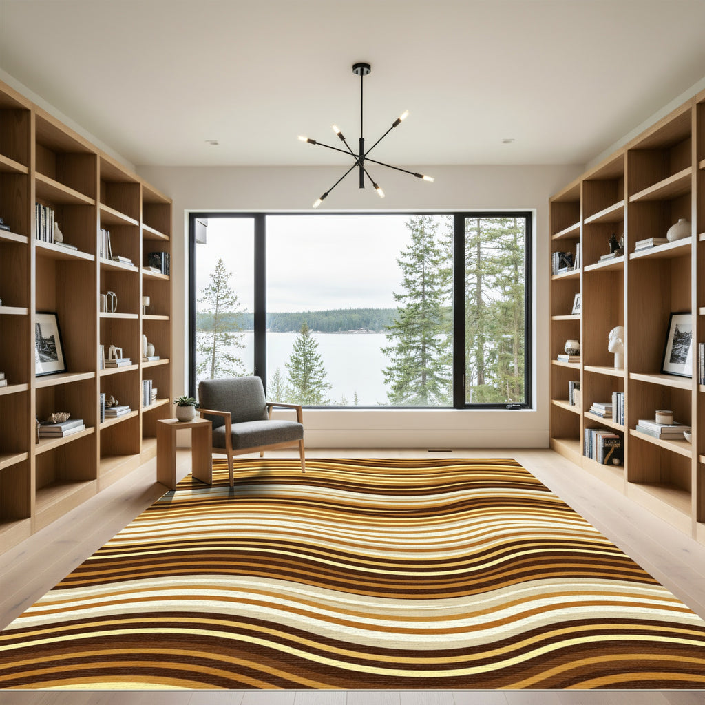 Earthy Amber Wavy Stripe Rug