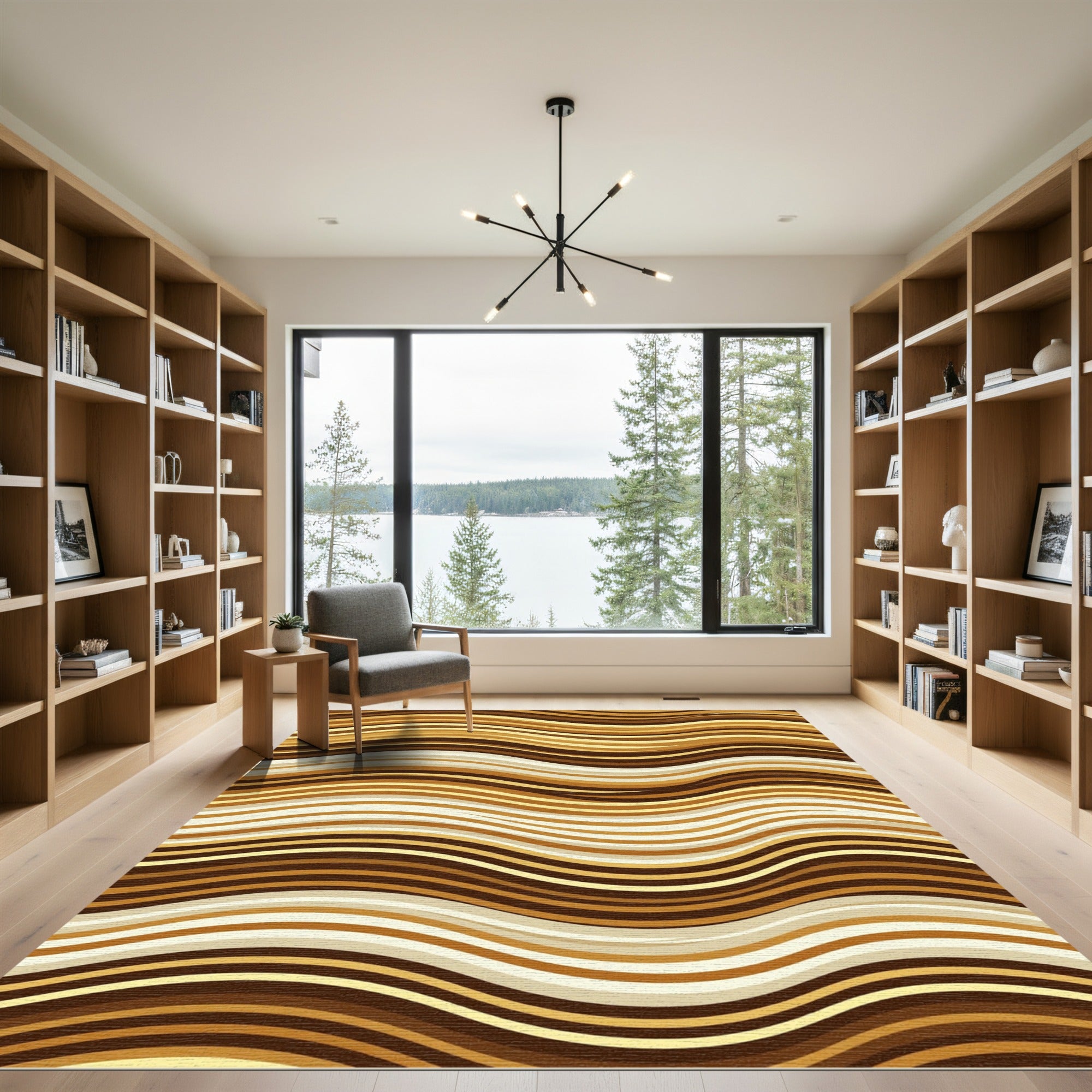 Earthy Amber Wavy Stripe Rug