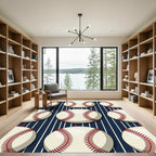 Classic Baseball Navy Striped Graphic Rug