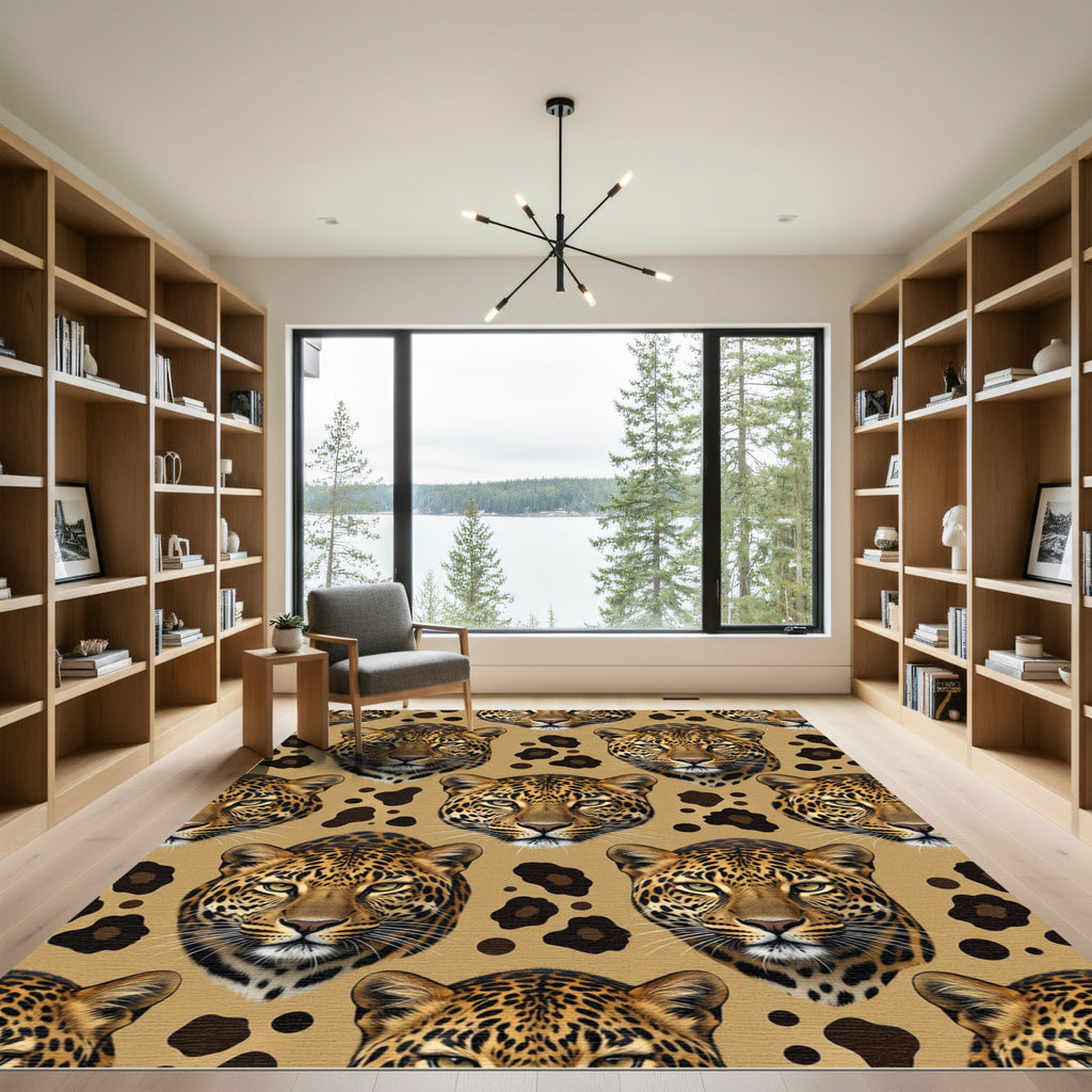Golden Leopard Face Animal Spot Rug