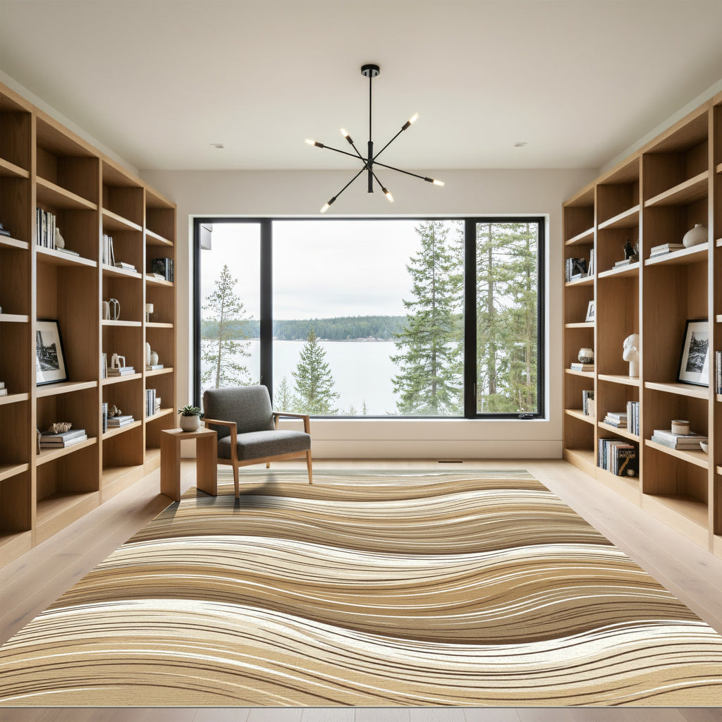 Earthy Sand Wave Abstract Area Rug