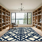 Navy Geometric Quatrefoil Lattice Tile Rug