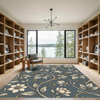 Elegant Charcoal and Gold Botanical Vine Rug