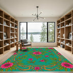 Vibrant Pink Floral Nature Vines Rug