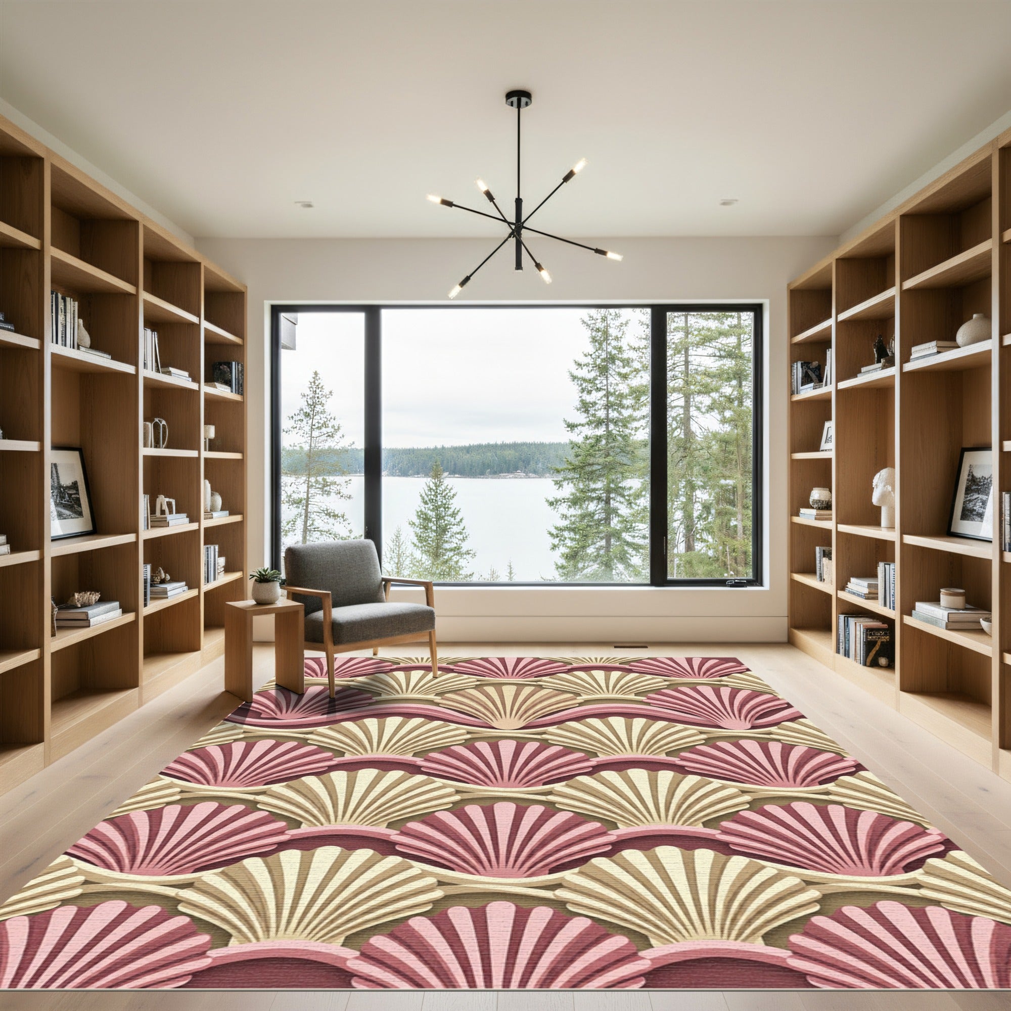 Art Deco Elegant Pink Shell Wave Rug