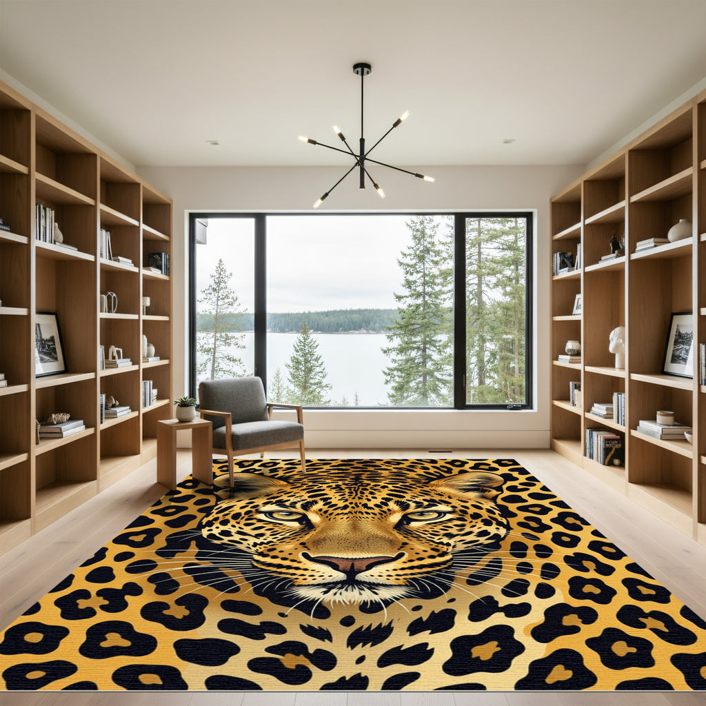 Golden Leopard Face Bold Print Rug