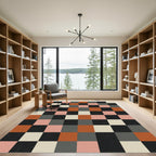 Modern Geometric Earthy Block Grid Rug
