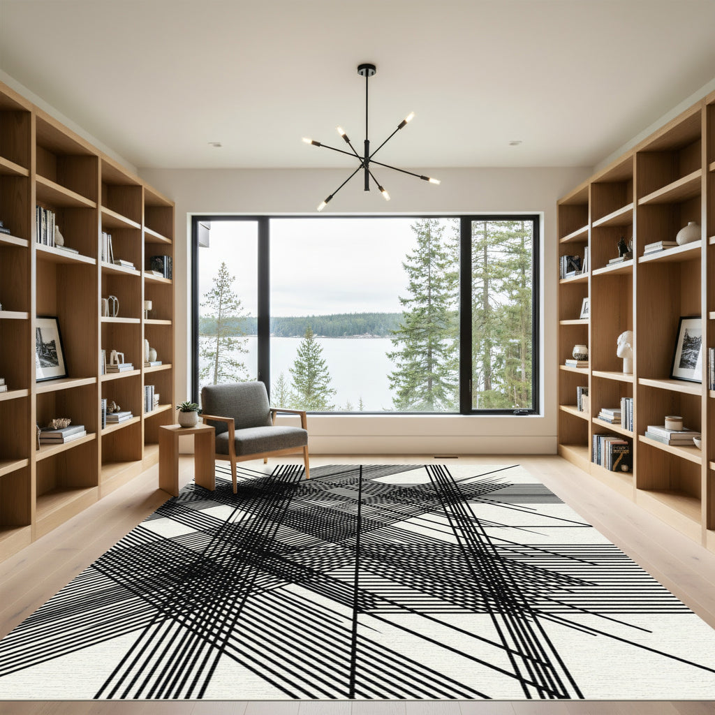 Monochromatic Abstract Geometric Linear Lines Rug