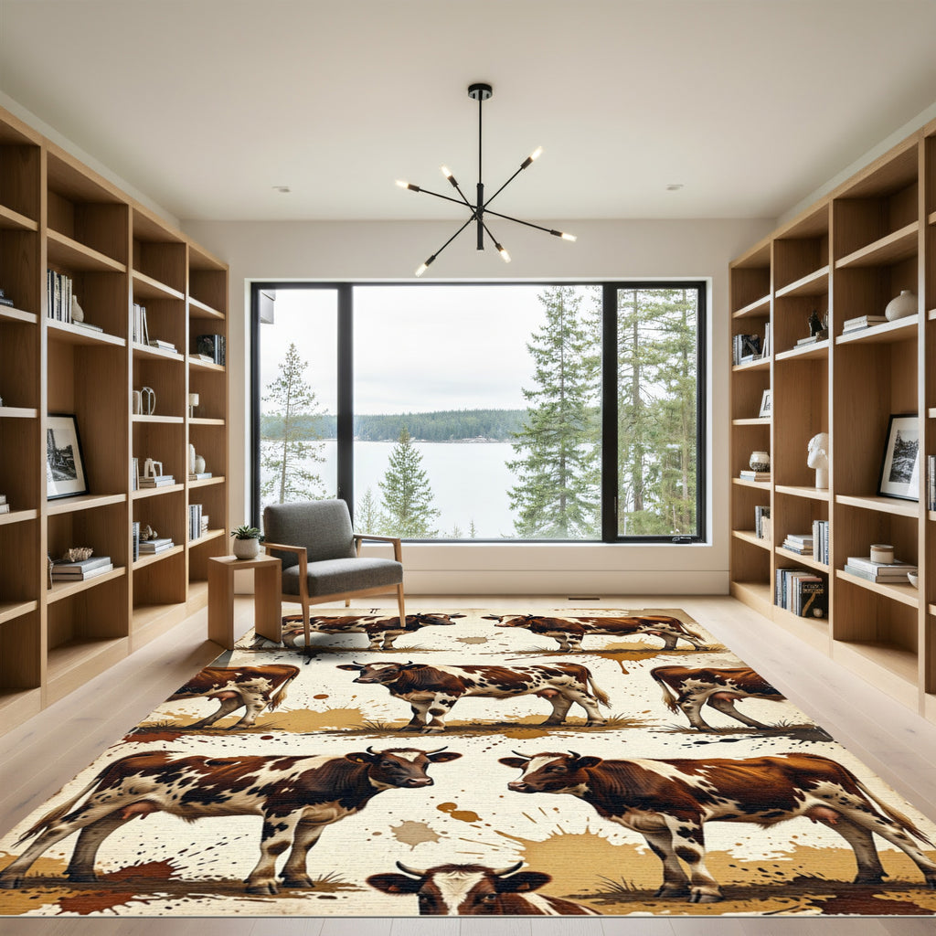 Rustic Brown Speckled Cattle Farm Art Rug