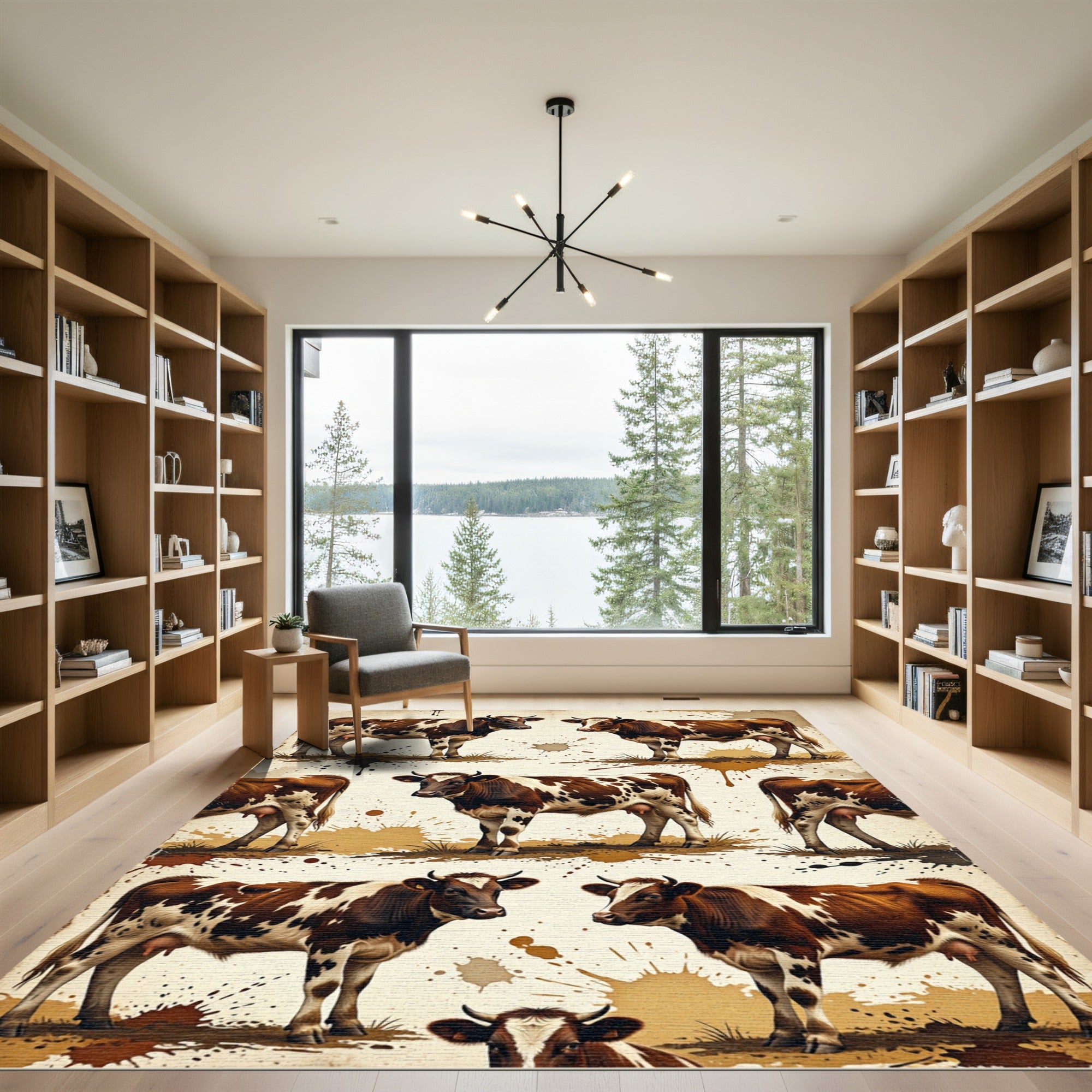 Rustic Brown Speckled Cattle Farm Art Rug