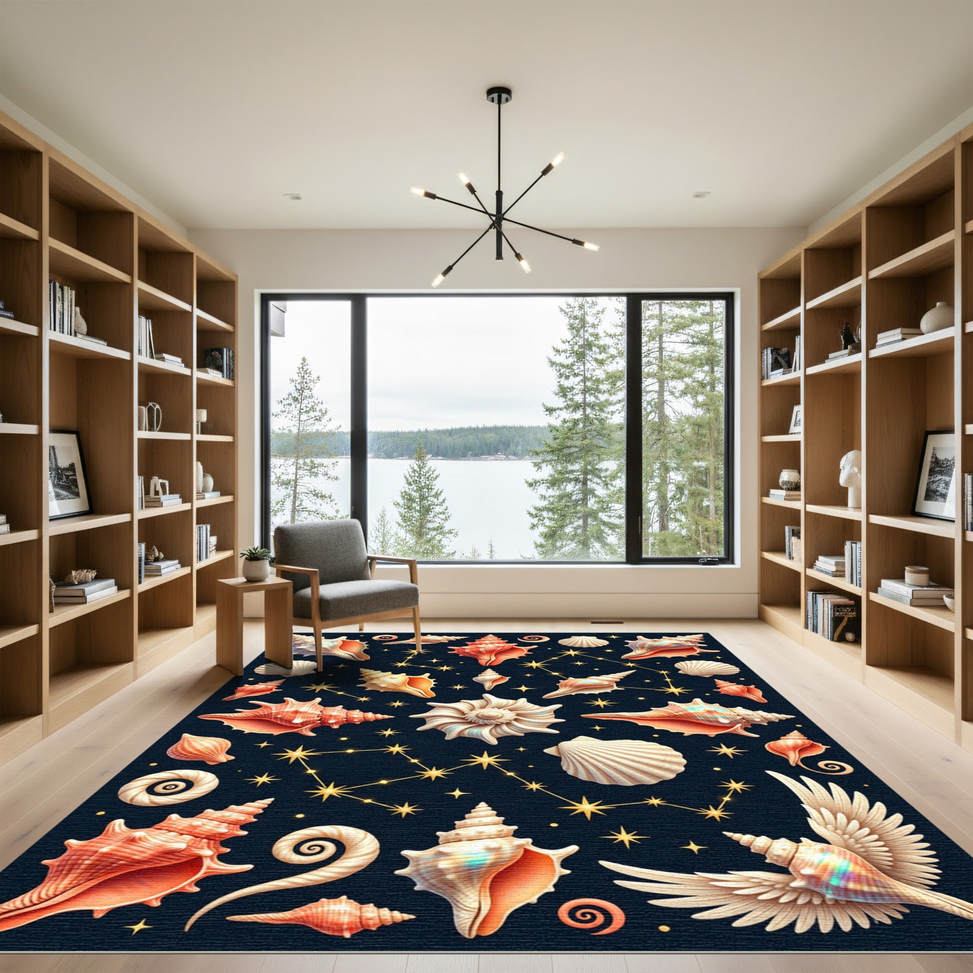 Celestial Shell Constellation Navy Area Rug