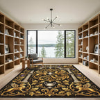 Ornate Gold Gryphon Phoenix Foliage Accent Rug
