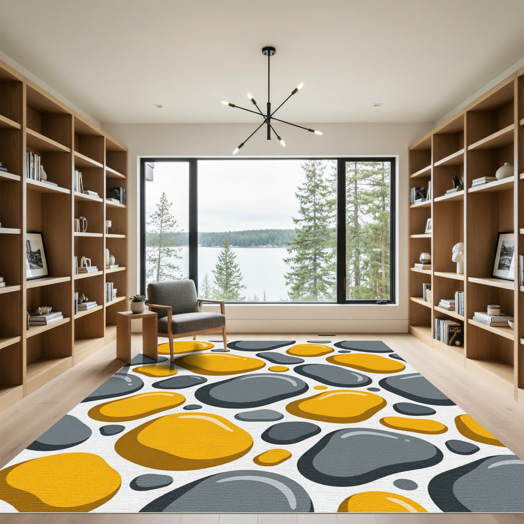 Modern Yellow Gray Pebble Arrangement Rug