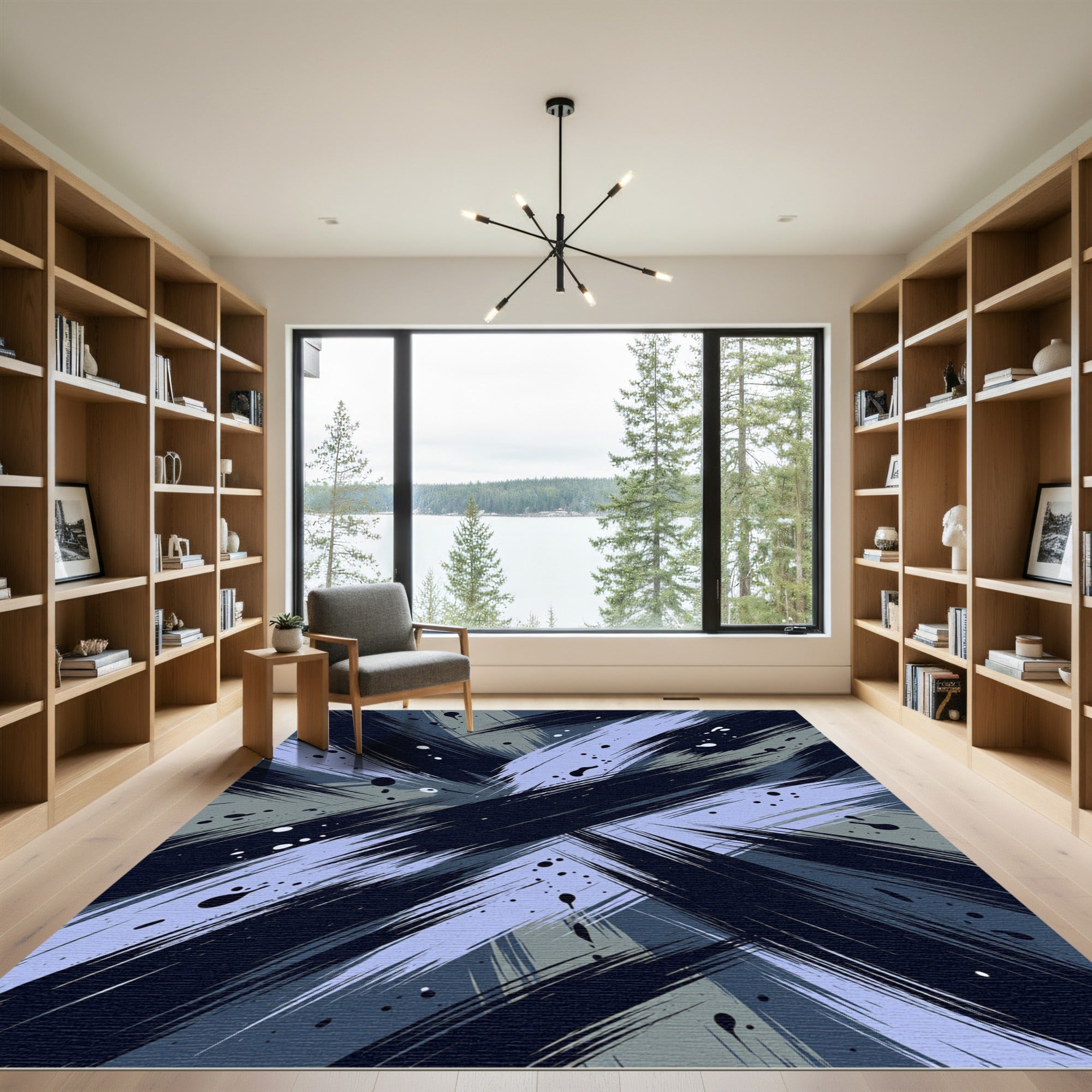 Abstract Blue Gray Brushstroke Splatter Rug