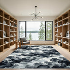 Moody Monochrome Ink Wash Storm Sky Rug