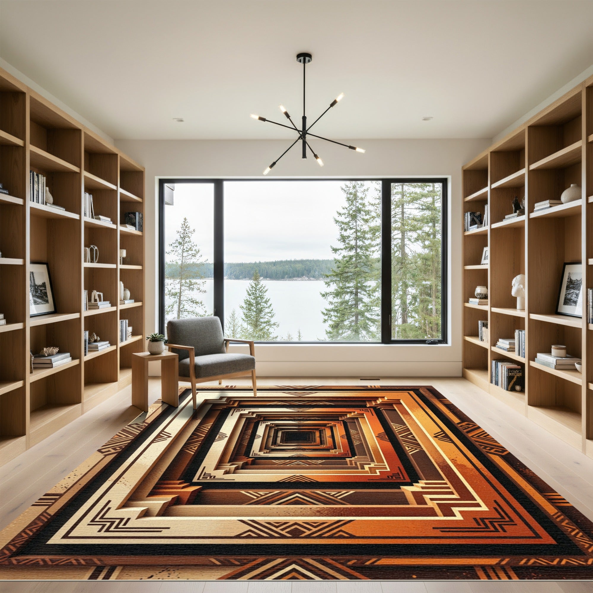 Art Deco Bronze Geometric Hallway Rug