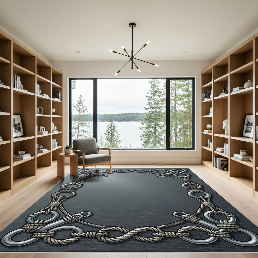 Nautical Rope And Metal Loop Border Rug