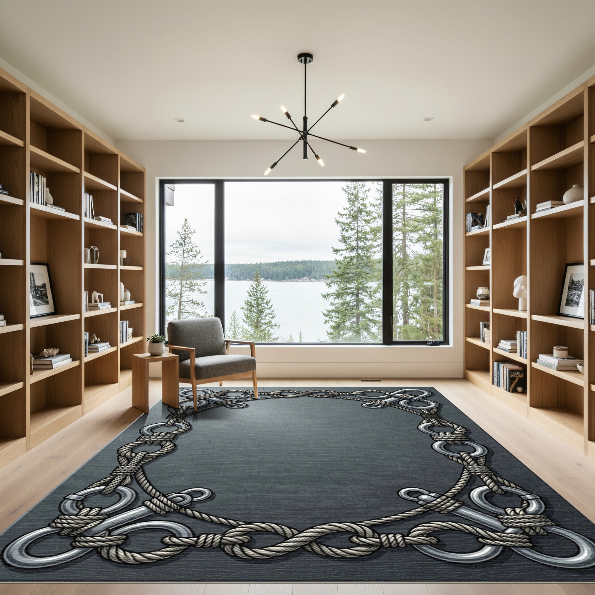 Nautical Rope And Metal Loop Border Rug