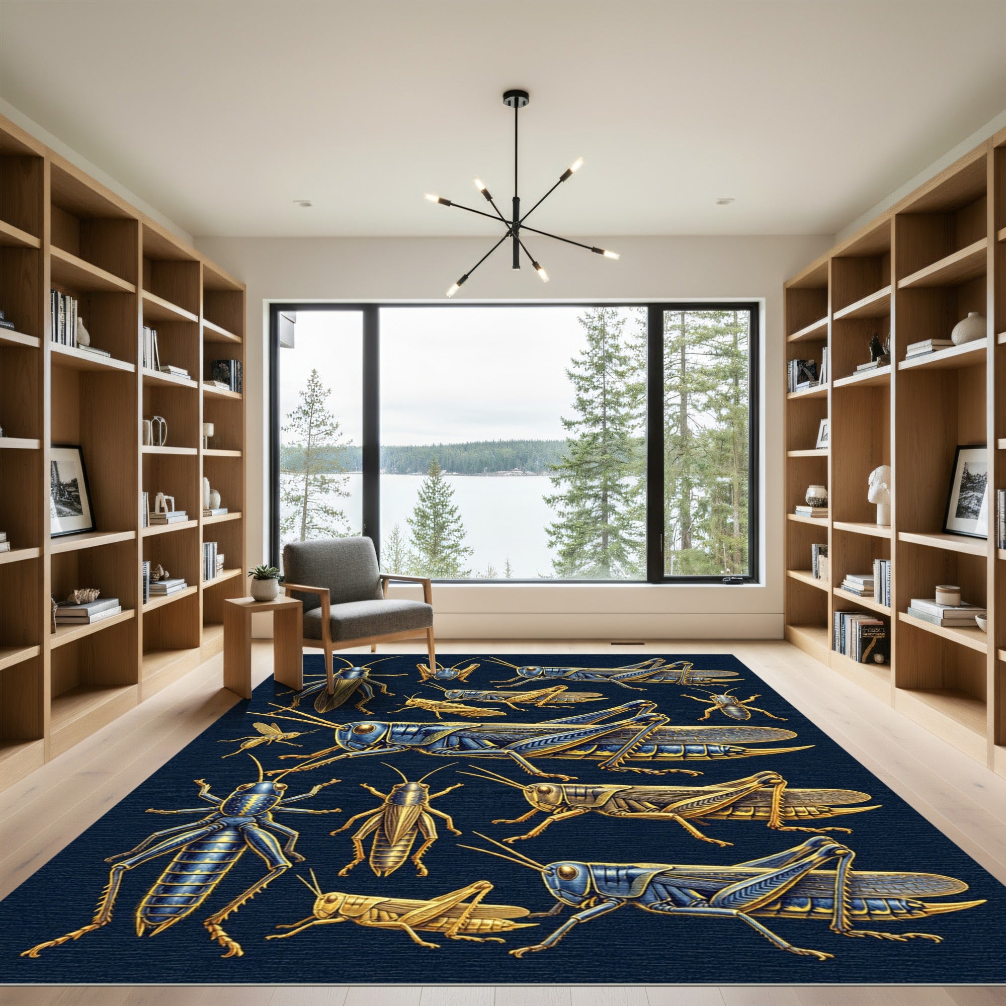 Golden Grasshopper Entomology Illustration Art Rug