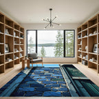 Deep Blue Cobblestone Texture Tones Rug