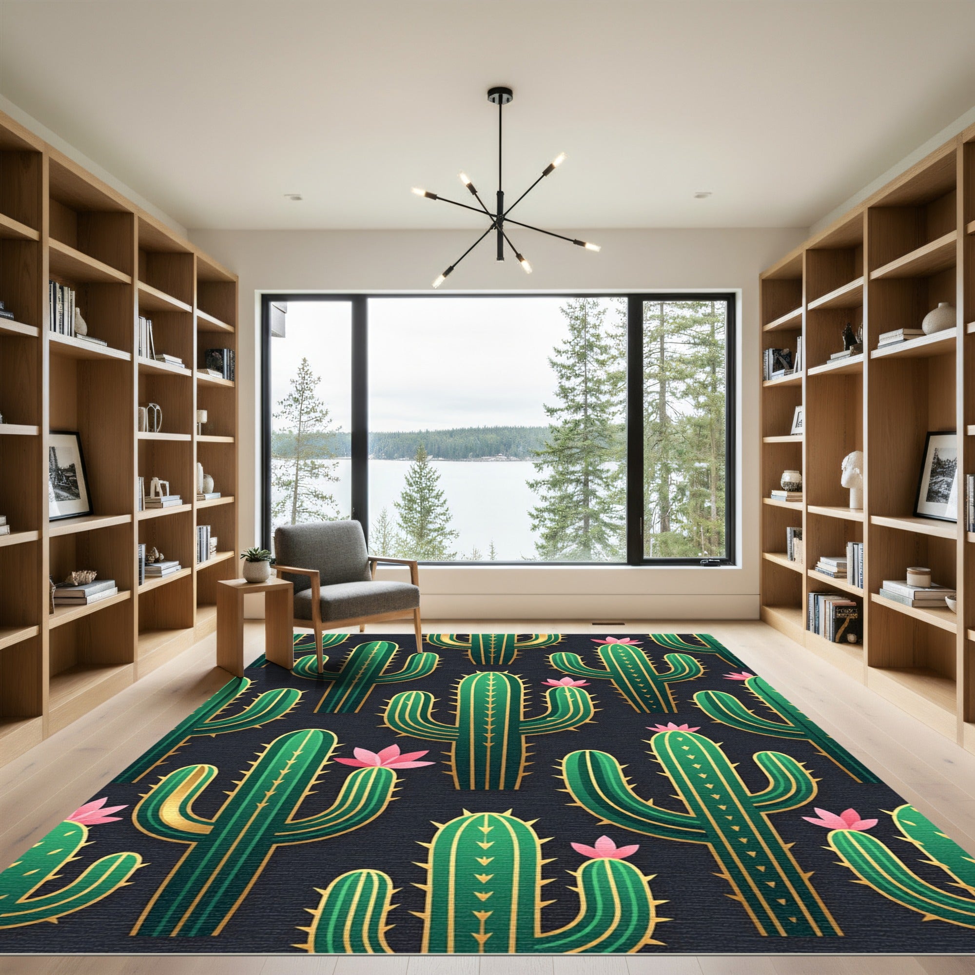 Green Cactus Desert Bloom Gold Accent Rug