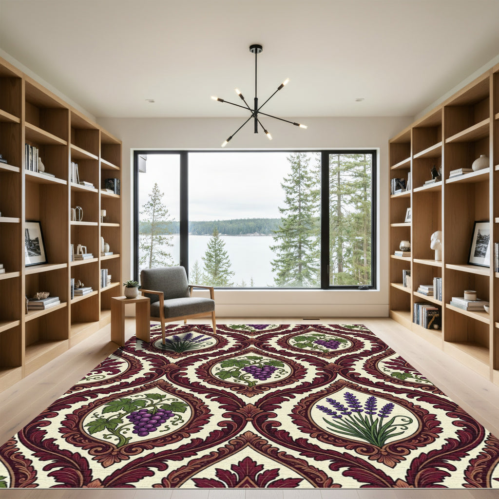 Grapes Lavender Ornate Damask Accent Rug