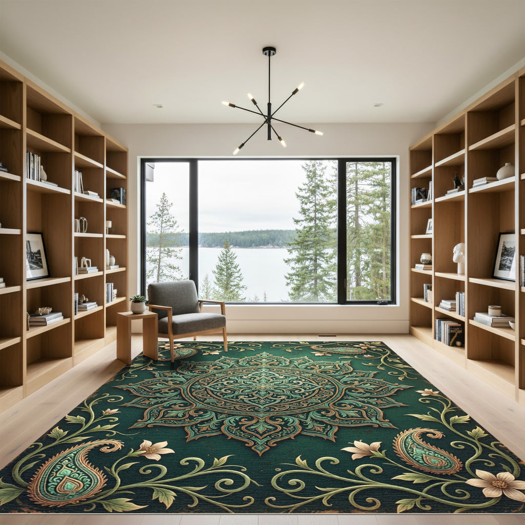 Emerald Paisley Ornamental Medallion Rug