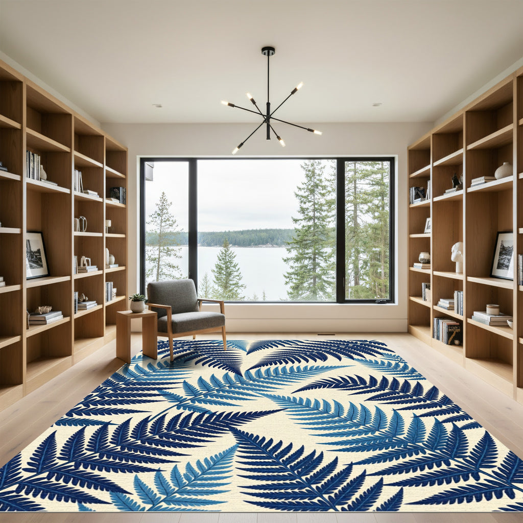 Indigo Fern Leaf Pattern Rug