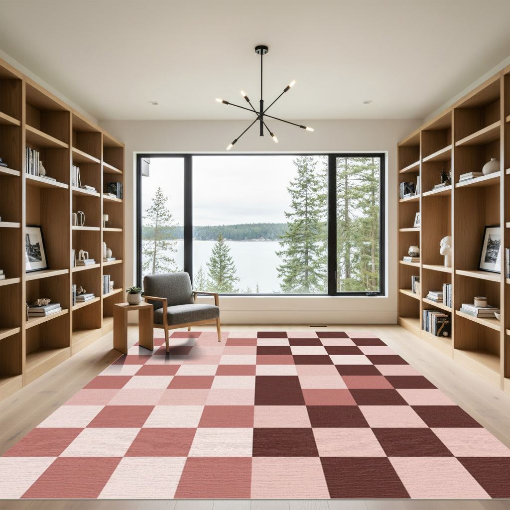 Dusty Rose Checkerboard Squares Rug