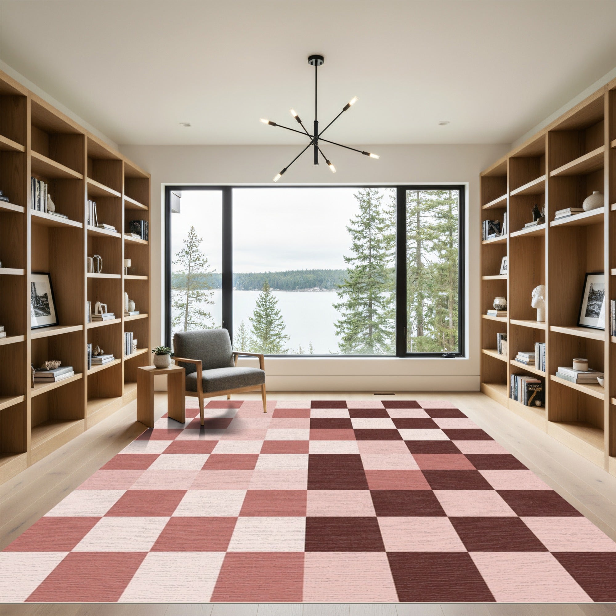 Dusty Rose Checkerboard Squares Rug