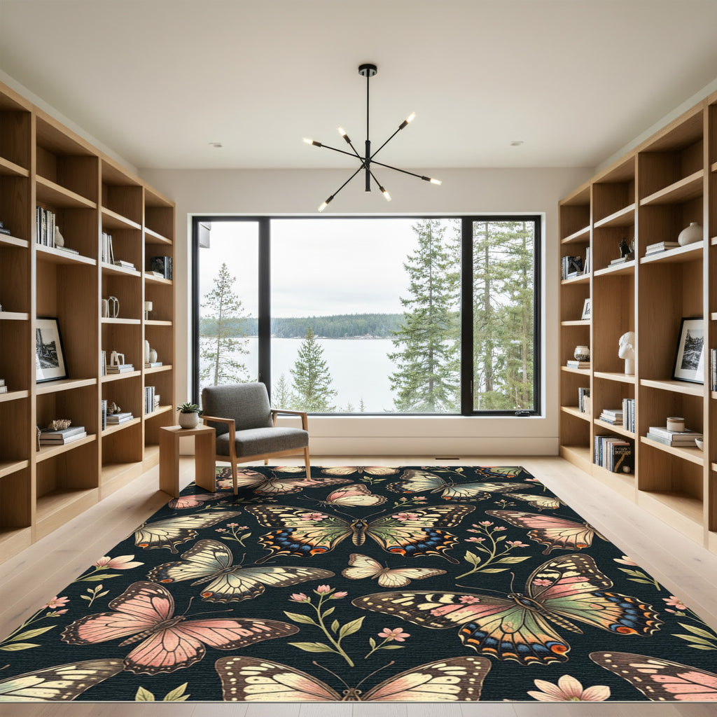 Whimsical Cream Butterfly Garden Botanical Rug