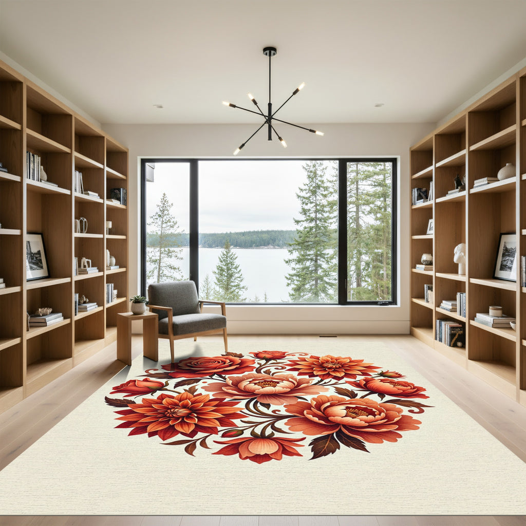 Crimson Rose Dahlia Floral Garland Rug