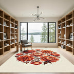 Crimson Rose Dahlia Floral Garland Rug