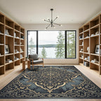 Ornate Gold and Teal Mandala Rug