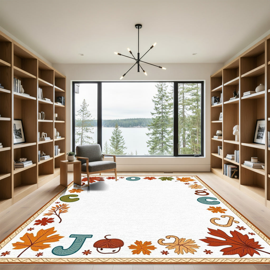 Autumn Leaves Alphabet Border with Acorn Rug