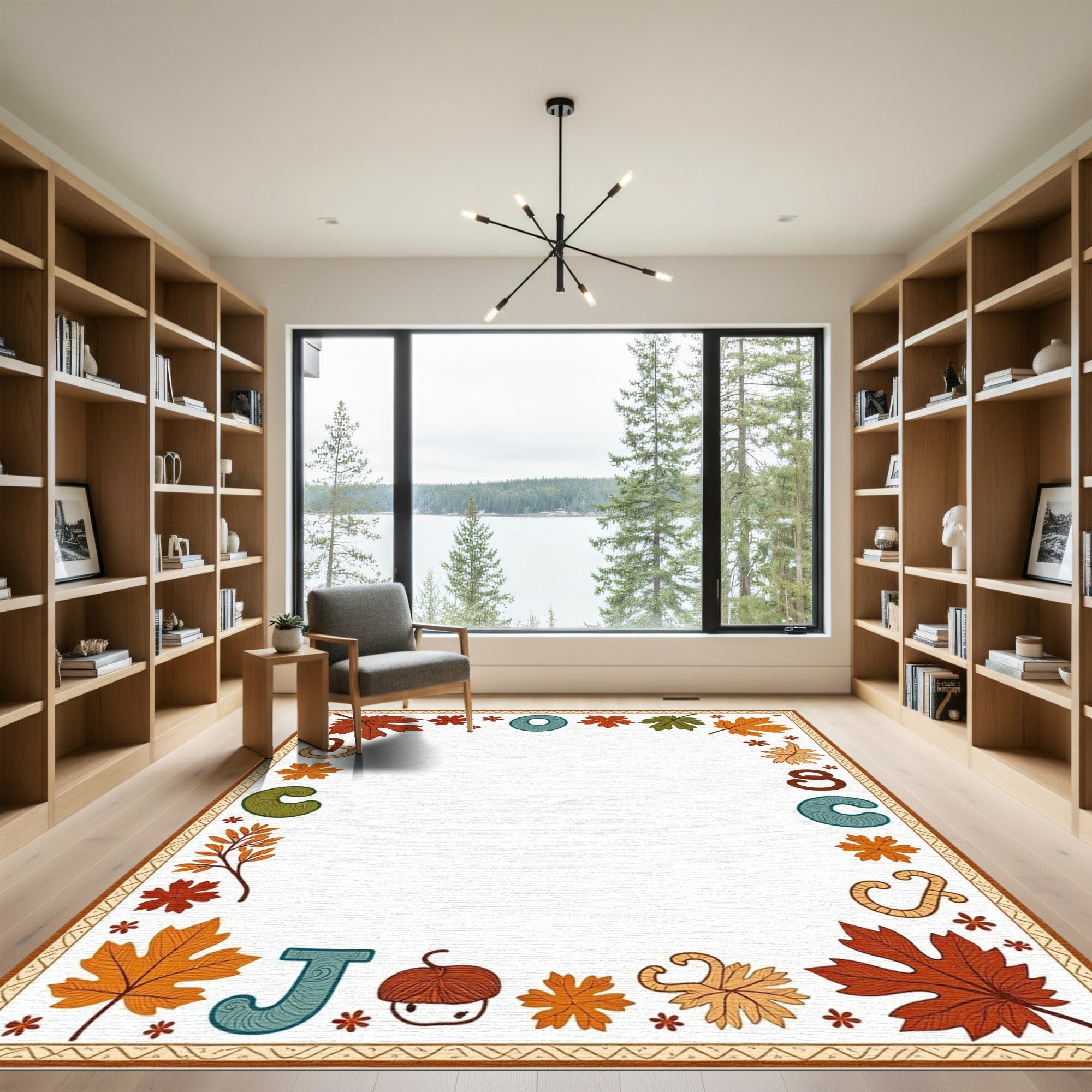 Autumn Leaves Alphabet Border with Acorn Rug