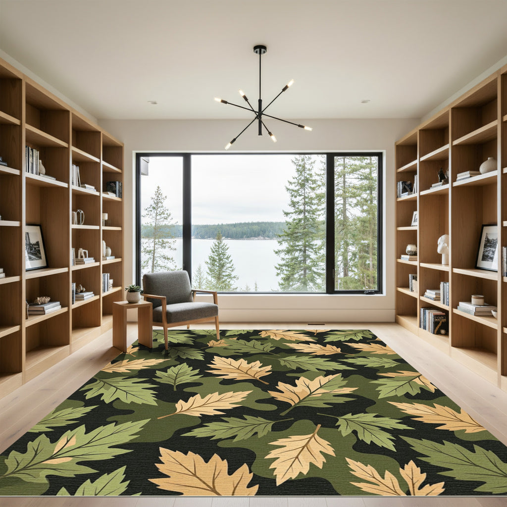 Olive and Ochre Woodland Leaf Rug