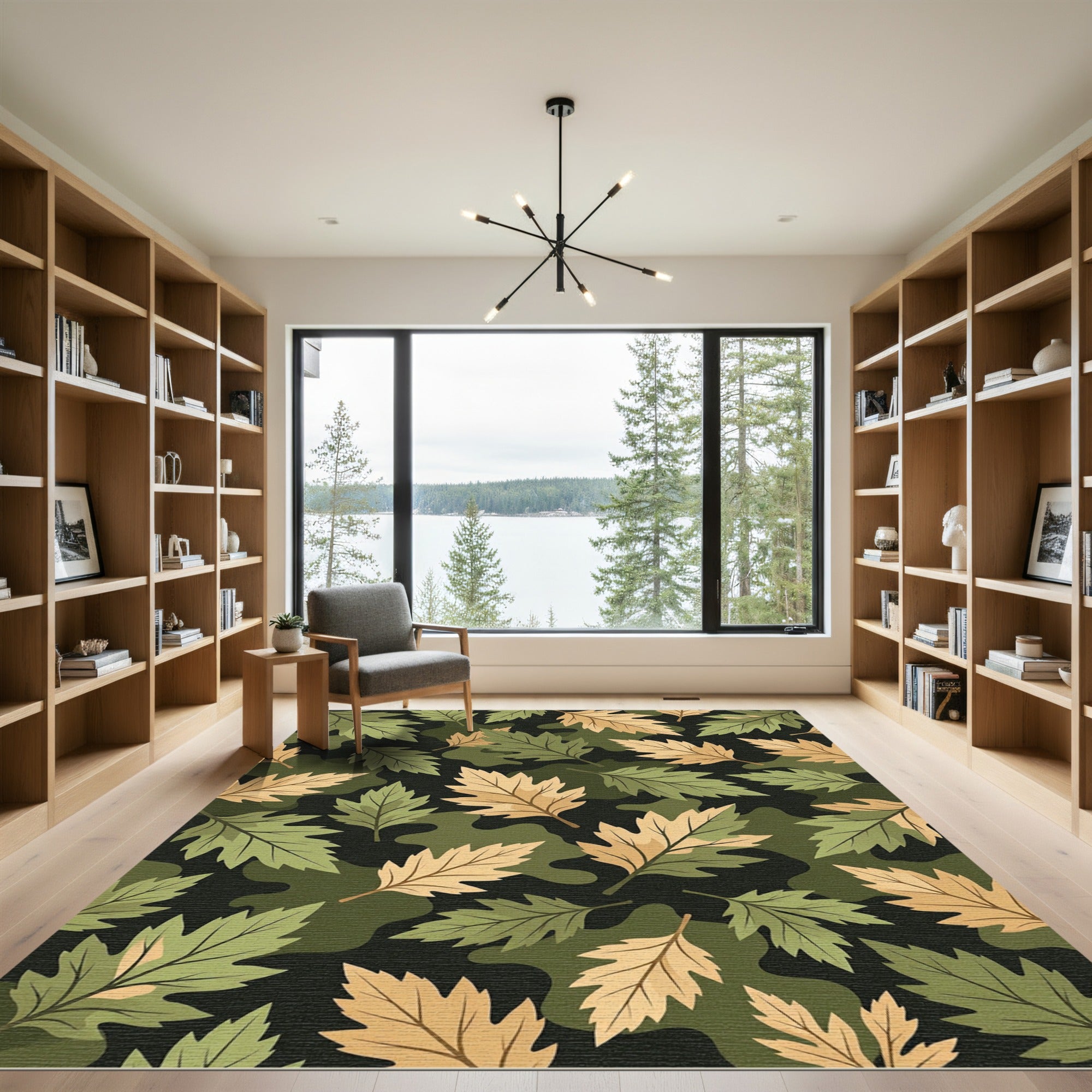Olive and Ochre Woodland Leaf Rug
