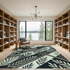 Sophisticated Sage and Charcoal Diagonal Leaf Rug