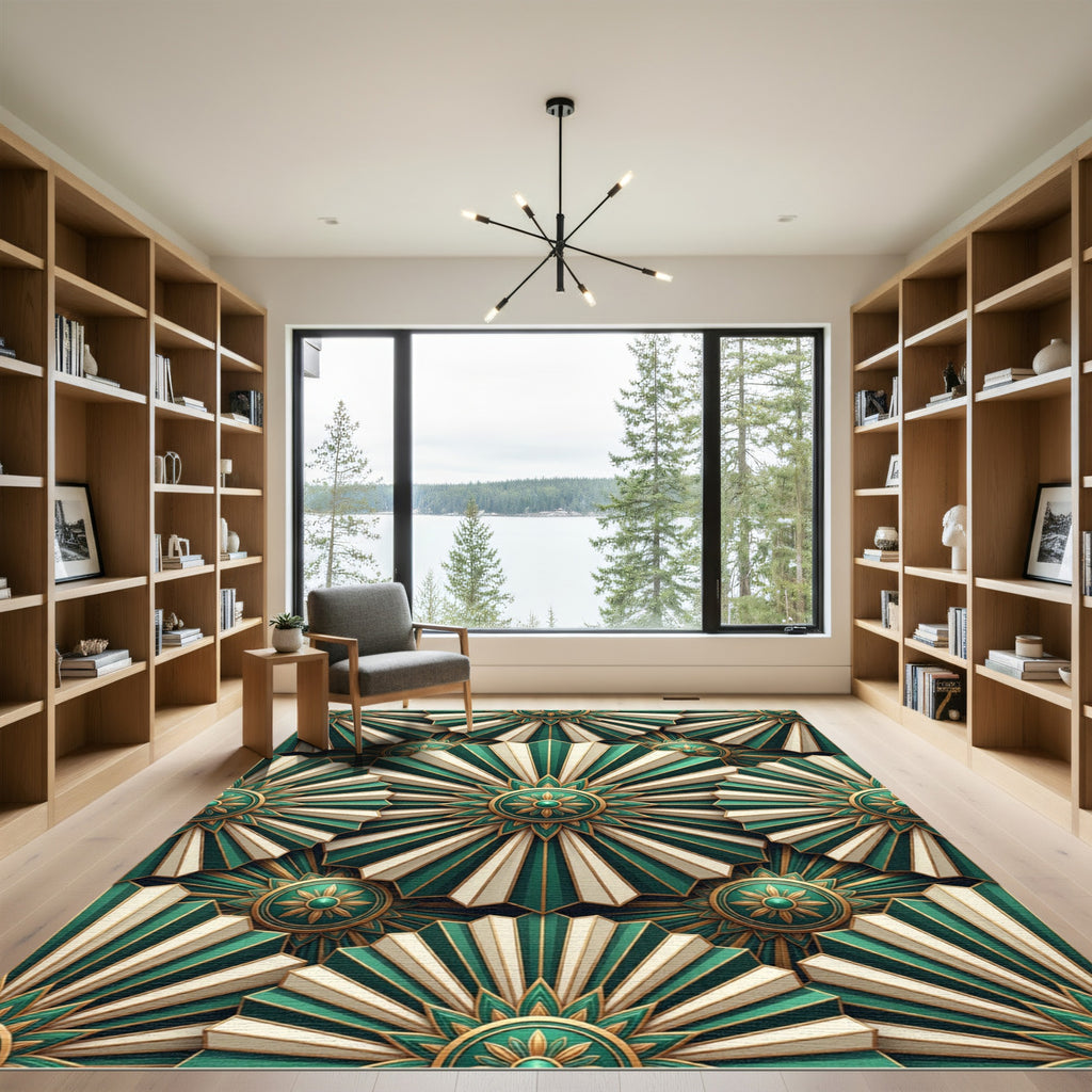 Emerald Green Sunburst Medallion Rug