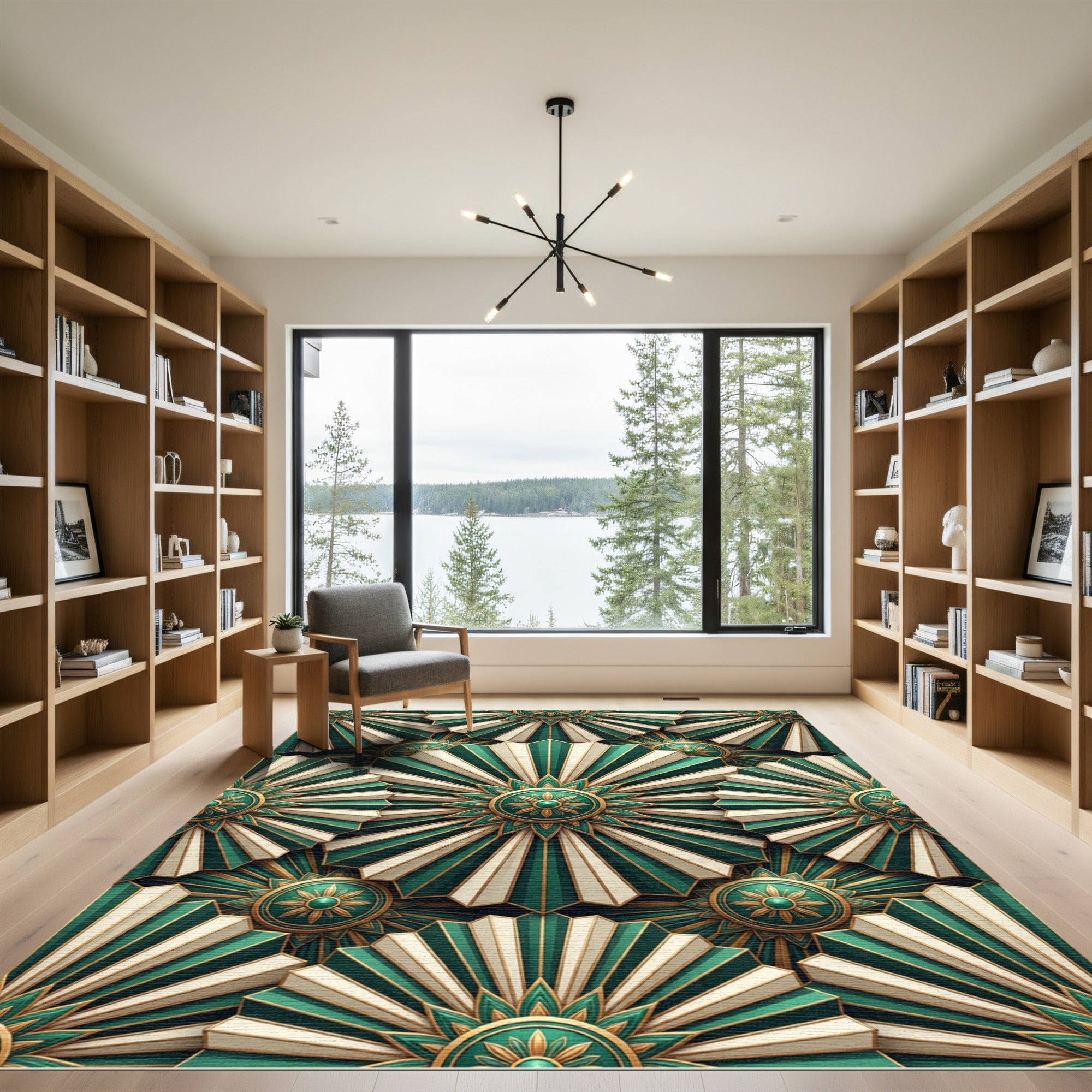 Emerald Green Sunburst Medallion Rug
