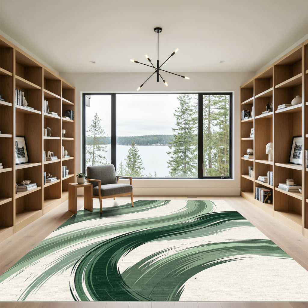 Emerald Green Swirling Brushstrokes Rug